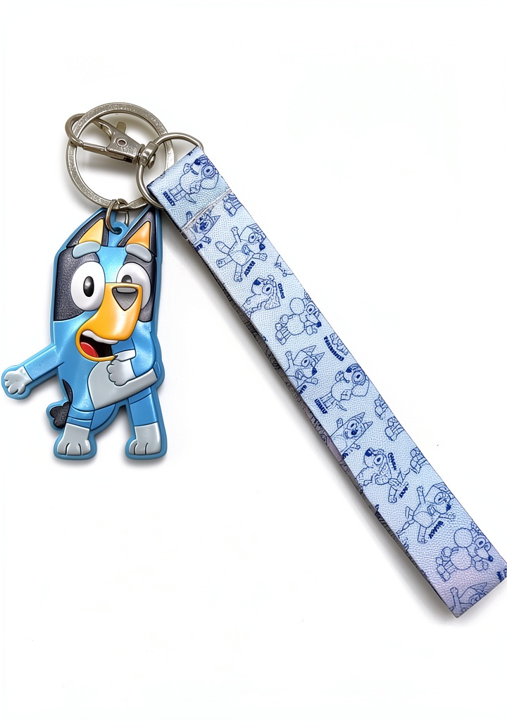 Bluey lanyard with rubber keychain showing double-ring closure