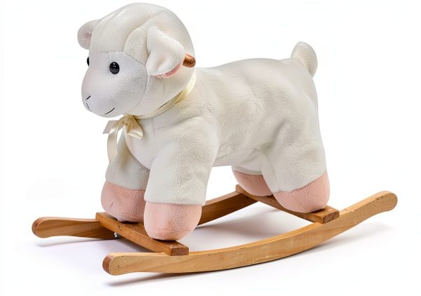 Rocking Horse Sheep Aosom Plush Pink Toy with Metal Frame-3
