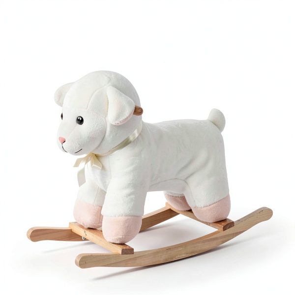 Rocking Horse Sheep Aosom Plush Pink Toy with Metal Frame-2