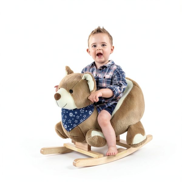Rocking Horse Aosom 330-122 Toddler Velvet Bear with Lullaby-1