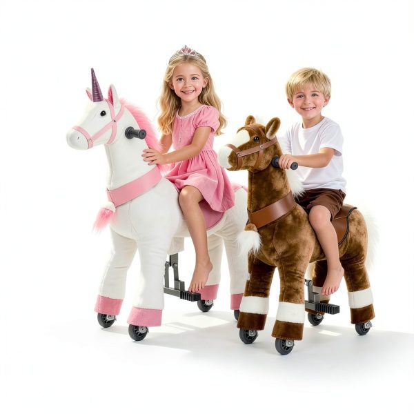 PONYEEHAW Small Brown Ride-On Horse for Kids 3-5 Years Durable Play-3