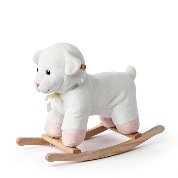 Rocking Horse Sheep Aosom Plush Pink Toy with Metal Frame-1