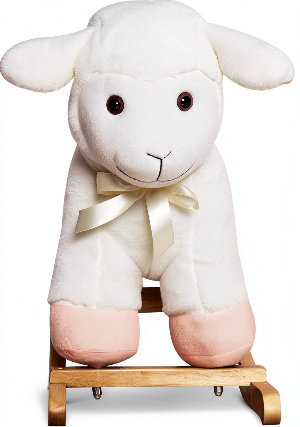 Rocking Horse Sheep Aosom Plush Pink Toy with Metal Frame-5