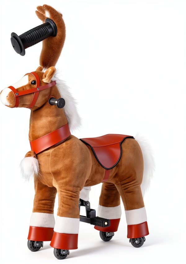 PONYEEHAW Small Brown Ride-On Horse for Kids 3-5 Years Durable Play-2