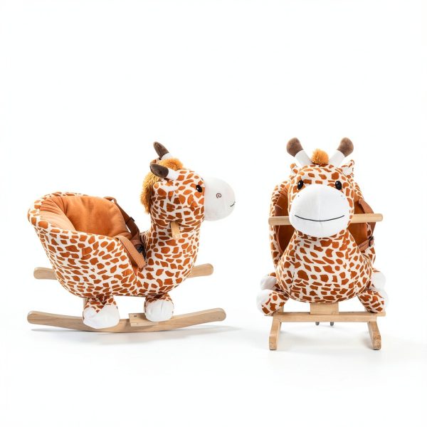 Rocking Giraffe Chair by Aosom Plush Fabric Lullaby Safety Handles-3