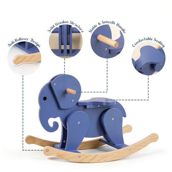 Belleur Wooden Rocking Horse - Blue Birch, Elephant Size-5