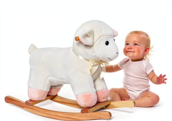 Rocking Horse Sheep Aosom Plush Pink Toy with Metal Frame-6