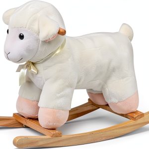 Rocking Horse Sheep Aosom Plush Pink Toy with Metal Frame-0