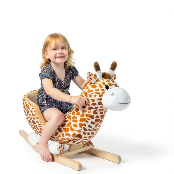 Rocking Giraffe Chair by Aosom Plush Fabric Lullaby Safety Handles-2