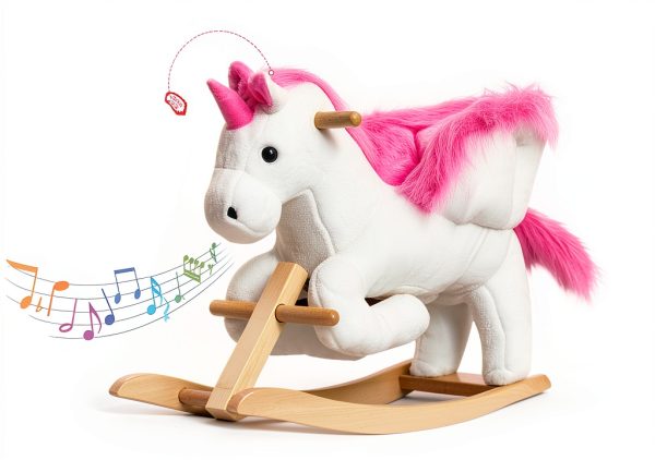 Qaba Unicorn Baby Rocking Horse Toy for Kids with Lullaby Song, Plush Ride on Horse with Heavy-Duty Support System, Interactive Toy Pretend Play Toy for Toddlers 18-36 Months-3