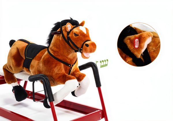 Qaba Durable Plush Toddlers Spring Rocking Horse, Bouncing Rocker Toy with Realistic Sounds-3
