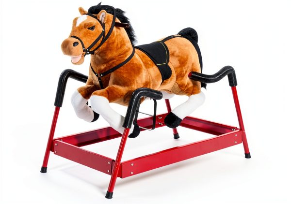 Qaba Durable Plush Toddlers Spring Rocking Horse, Bouncing Rocker Toy with Realistic Sounds-6