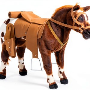 Qaba Sound-Making Ride On Horse for Toddlers 3-5, with Neighing and Galloping Sound, Stuffed Animal Horse Toy for Kids with Padding, Soft Feel, Brown-0
