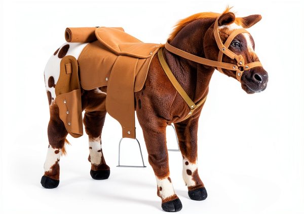 Qaba Sound-Making Ride On Horse for Toddlers 3-5, with Neighing and Galloping Sound, Stuffed Animal Horse Toy for Kids with Padding, Soft Feel, Brown-0