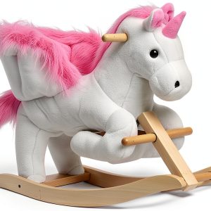 Qaba Unicorn Baby Rocking Horse Toy for Kids with Lullaby Song, Plush Ride on Horse with Heavy-Duty Support System, Interactive Toy Pretend Play Toy for Toddlers 18-36 Months-0
