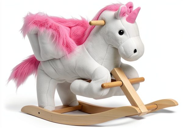 Qaba Unicorn Baby Rocking Horse Toy for Kids with Lullaby Song, Plush Ride on Horse with Heavy-Duty Support System, Interactive Toy Pretend Play Toy for Toddlers 18-36 Months-0