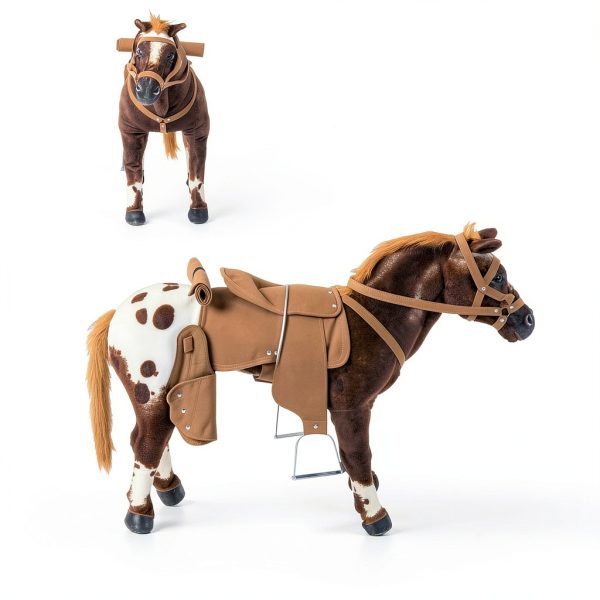 Qaba Sound-Making Ride On Horse for Toddlers 3-5, with Neighing and Galloping Sound, Stuffed Animal Horse Toy for Kids with Padding, Soft Feel, Brown-6
