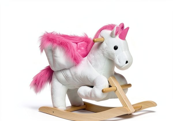 Qaba Unicorn Baby Rocking Horse Toy for Kids with Lullaby Song, Plush Ride on Horse with Heavy-Duty Support System, Interactive Toy Pretend Play Toy for Toddlers 18-36 Months-4