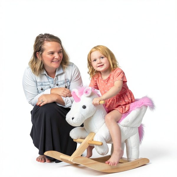 Qaba Unicorn Baby Rocking Horse Toy for Kids with Lullaby Song, Plush Ride on Horse with Heavy-Duty Support System, Interactive Toy Pretend Play Toy for Toddlers 18-36 Months-1