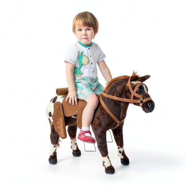 Qaba Sound-Making Ride On Horse for Toddlers 3-5, with Neighing and Galloping Sound, Stuffed Animal Horse Toy for Kids with Padding, Soft Feel, Brown-1