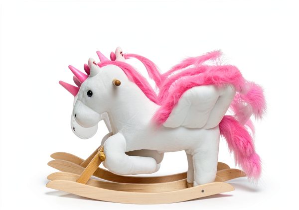 Qaba Unicorn Baby Rocking Horse Toy for Kids with Lullaby Song, Plush Ride on Horse with Heavy-Duty Support System, Interactive Toy Pretend Play Toy for Toddlers 18-36 Months-2